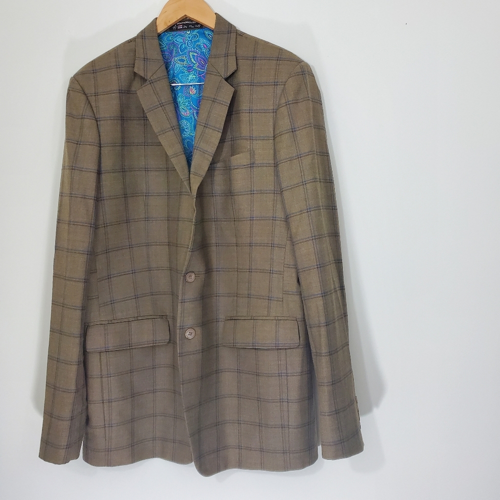 Bespoke Suit Brown Striped Jacket, Size 44L, see measurements.